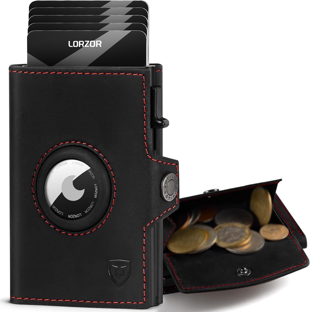 LORZOR Slim Men's Wallet AirTag with XXL Coin Holder for 10+ Coins - ShopVlot