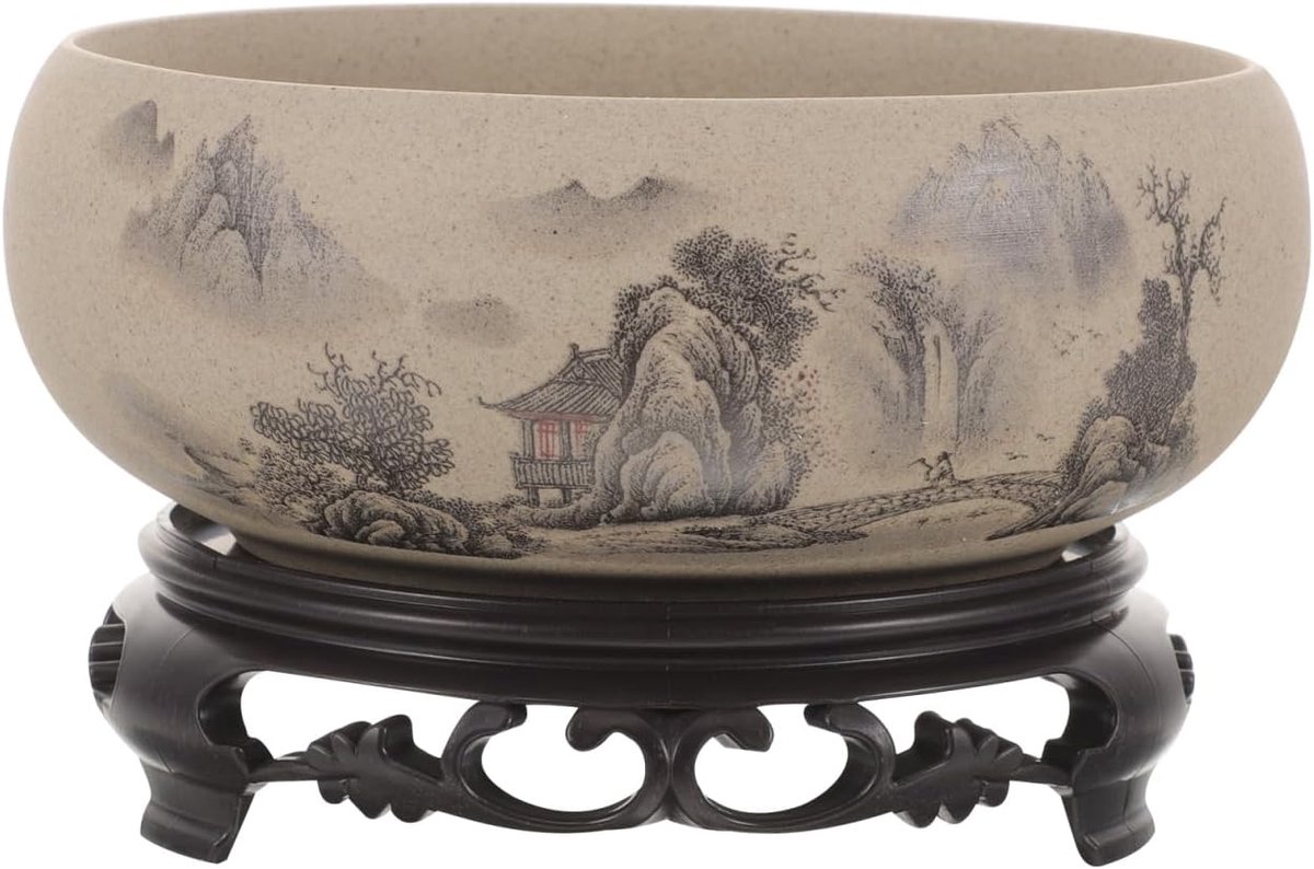 Angoily Large Ceramic Succulent Pots with Presentation Stand Chinese Drawing Pattern Design Flower Vase Goldfish Glass - ShopVlot