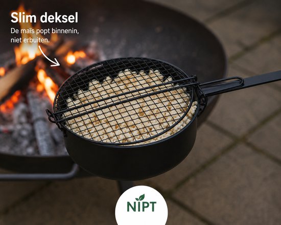 NIPT Popcornpan - Set van 2 - Zwart - Koolstofstaal - 69,5 cm - Met ophangoog — afbeelding 2