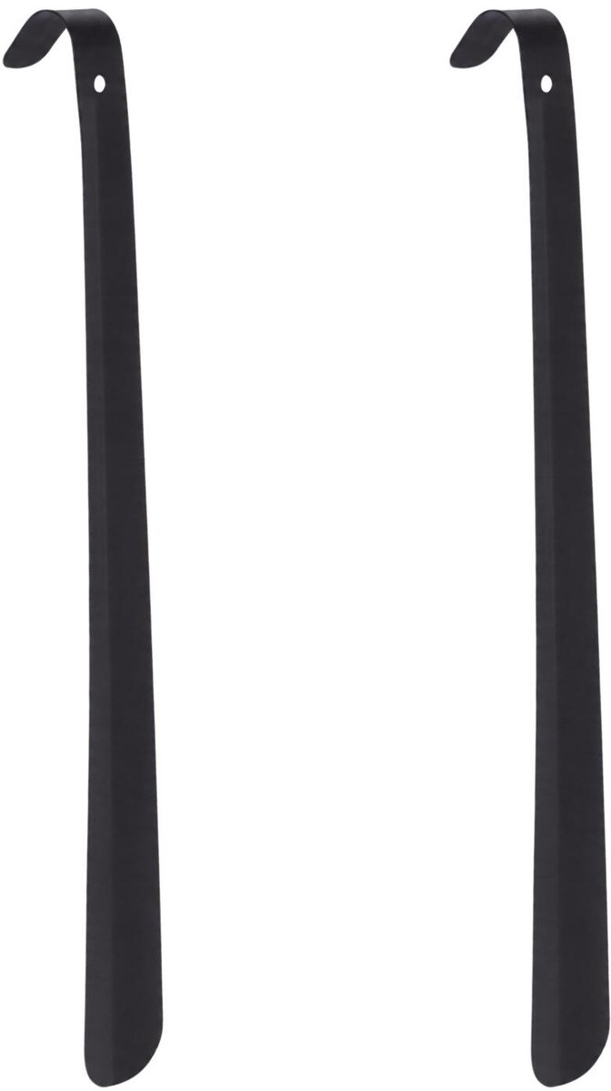 Excellent Houseware Shoe Solutions Schoenlepel - 2x - 42 cm - metaal - zwart - met haak - instaphulp voor schoenen - extra lang