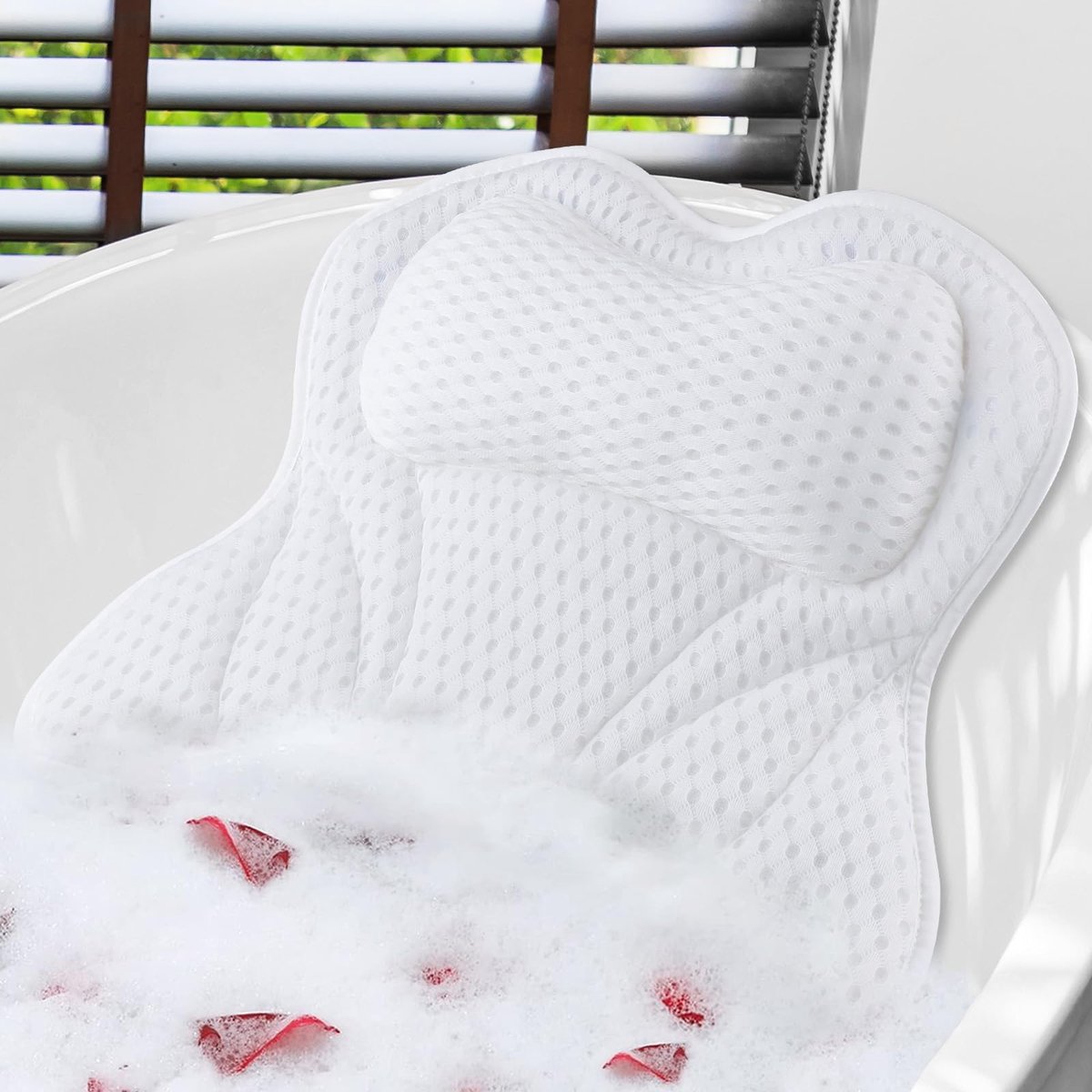 Nekbad kussen, Shodiffy badkussen 4D mesh met 6 zuignappen badaccessoires nekkussen schouder rug voor thuis spa en bad - ShopVlot