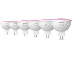 Philips Hue Voordeelverpakking - GU5.3 - met 6 Spotjes (MR16) - 12V - Wit en Gekleurd Licht - Hue White and Color Ambiance