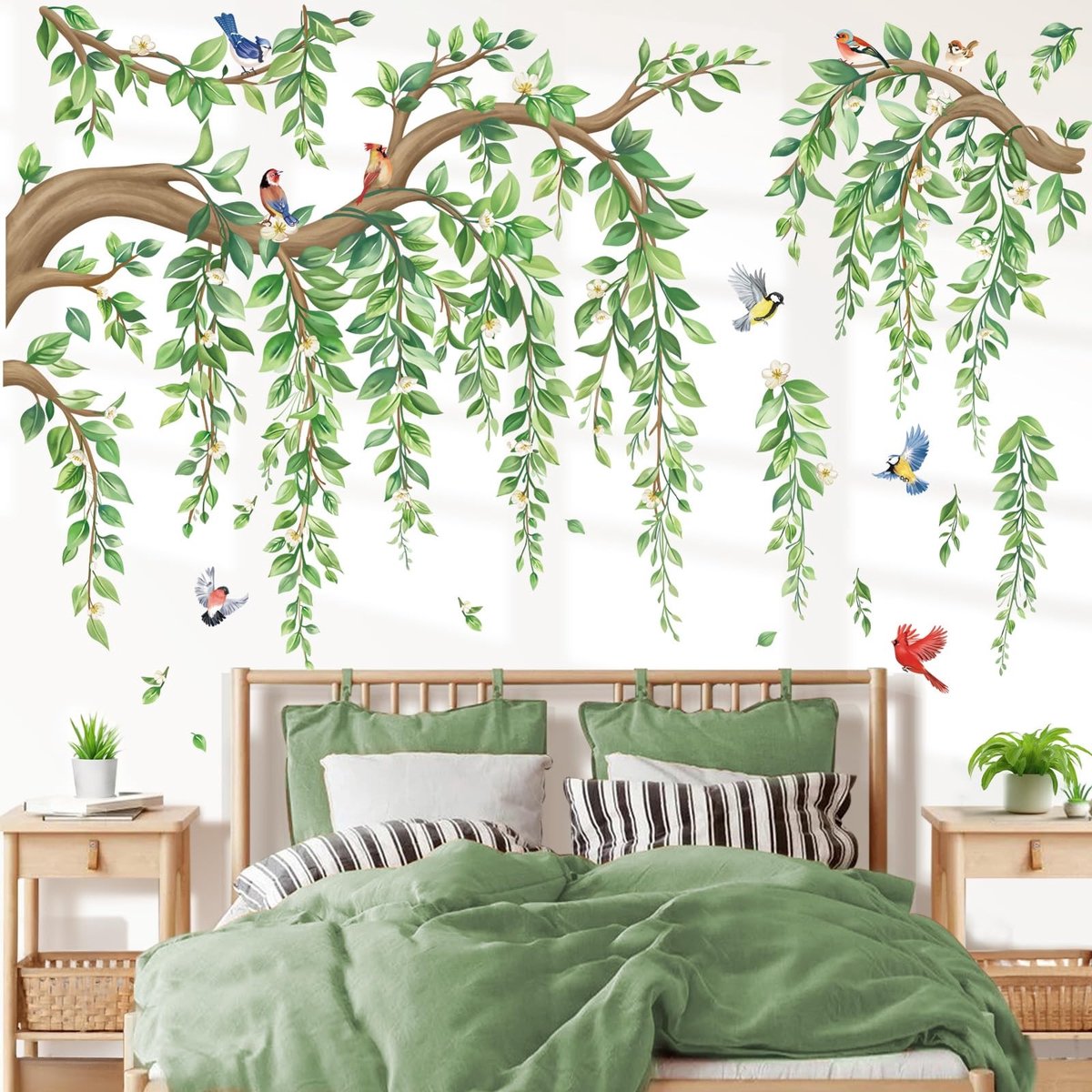 Solidchoice - Zelfklevende Muurstickers van Groene Boom en Bloemen voor Wanddecoratie