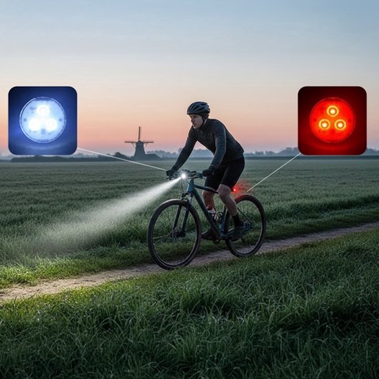 O.Leo - Fietsverlichting USB oplaadbaar - 2-pack - Spatwaterdicht - 4 lichtstanden - Voorlicht fiets & Achterlicht — afbeelding 3