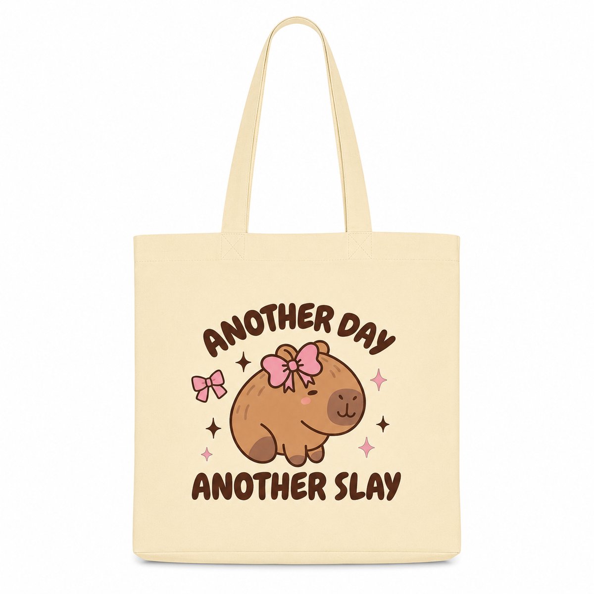 Capybara Tote Bag – Another Day Another Slay – Beige Shopper – Capibara Tas – Cute Animal Tas – Cadeau voor Meisje of Vriendin