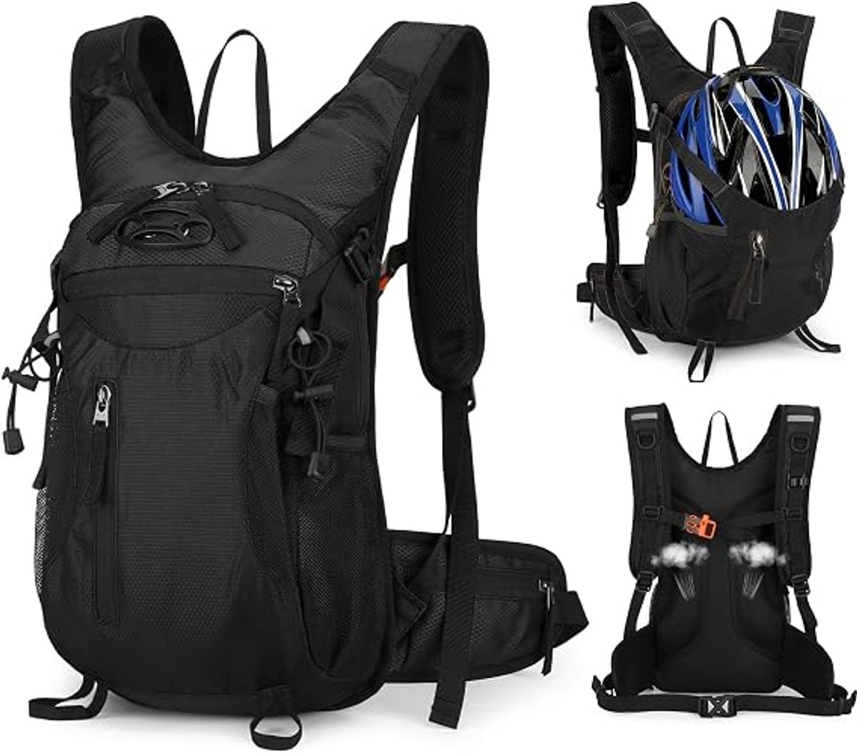 Waterdichte Fietsrugzak - Sportrugzak Outdoor - Met Reflecterende strip / Borstband / Heupband / Helmbevestigingsclip - Voor fietsen mountainbiken en motorrijden - Zwart
