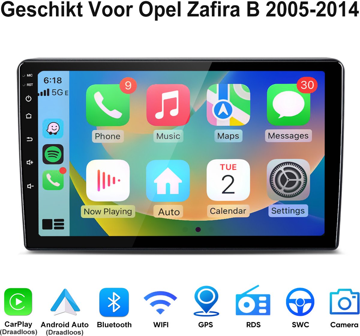 Junsun Android 15 Autoradio Geschikt Voor Opel Zafira B 2005-2014 Accessoires - 1GB+32GB - Draadloze CarPlay & Andriod Auto - GPS-navigatiesysteem - Bluetooth - Stuurwielbediening - 9-inch HD Touchscreen - WiFi - RDS - USB