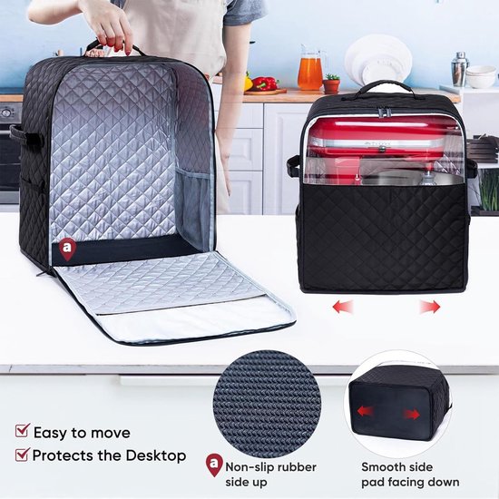 Zwarte opbergtas voor blender - Keukenstofhoes - Hoes voor staande blender - Meerdere opbergvakken - Keukenaccessoires - Voor blenders - 37,3 x 21,5 x 43,3 cm — afbeelding 3