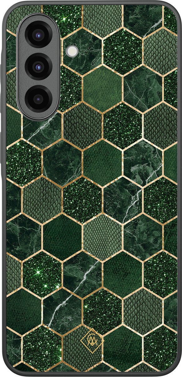 Casimoda® hoesje - Geschikt voor Samsung Galaxy A37 - Kubus Groen - Zwart TPU Backcover - Geometrisch patroon - Groen