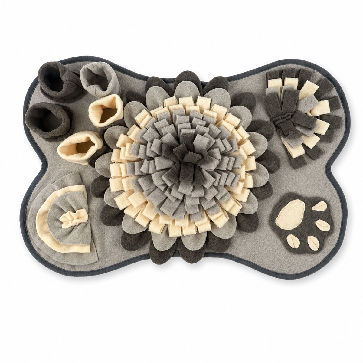 Snuffelmat Hond - Hondenpuzzel & Zoekmat - Slowfeeder voor Brokjes en Snacks - Hondenspeelgoed met Meerdere Verstopplekken - Grote Snuffelbloem - 64 x 43 cm - Grijs