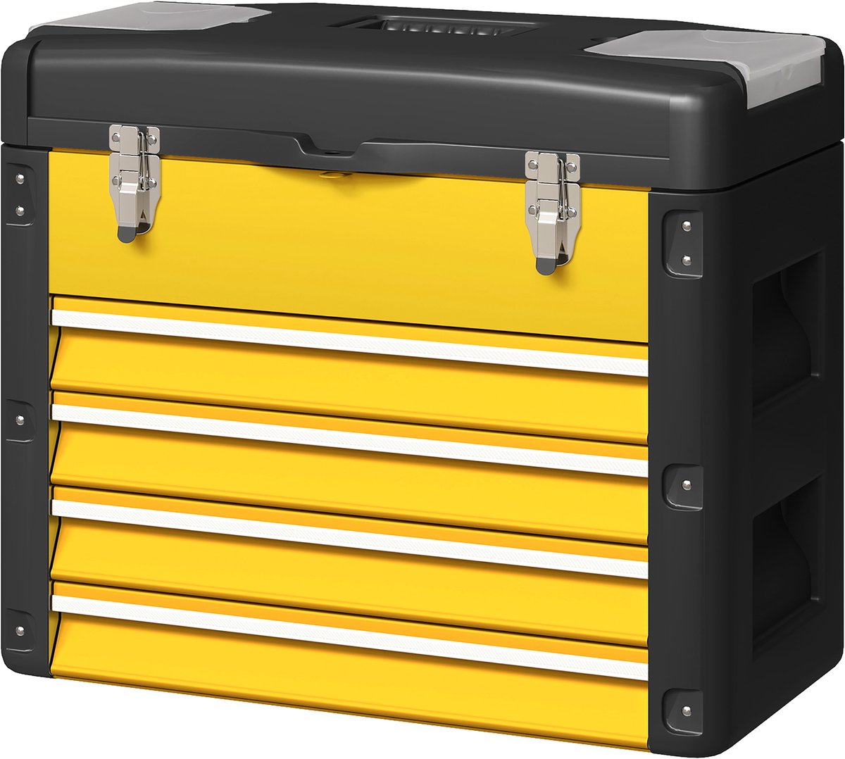49,7 x 25,3 x 40,7 cm Gereedschapskist met 4 Laden, Lege Gereedschapskoffer voor Werkplaats en Garage, Mobiele Opbergbox voor Handgereedschap en Accessoires, Met Uitneembare Gereedschapslade en Handgreep, Sterke Gereedschapsopslag, Geel