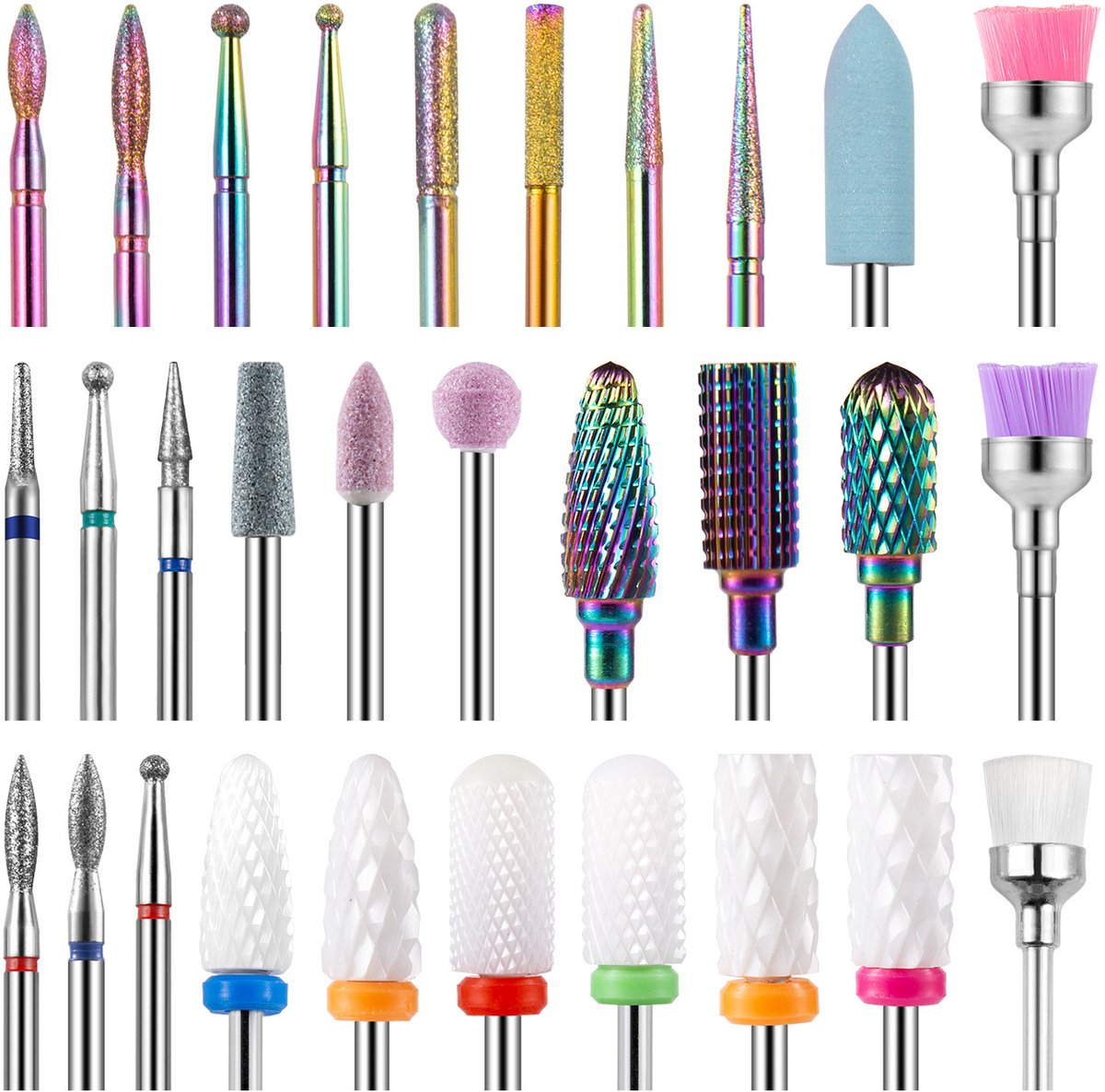 30-delige set nagelfreesbitjes – Professionele keramische/diamanten bitjes voor nagelriem- en nagelvoorbereiding – Geschikt voor nagelfrezen – Hoogwaardige materialen – Duurzaam – Voor het verwijderen van acryl- en gelnagels (manicure & pedicure)