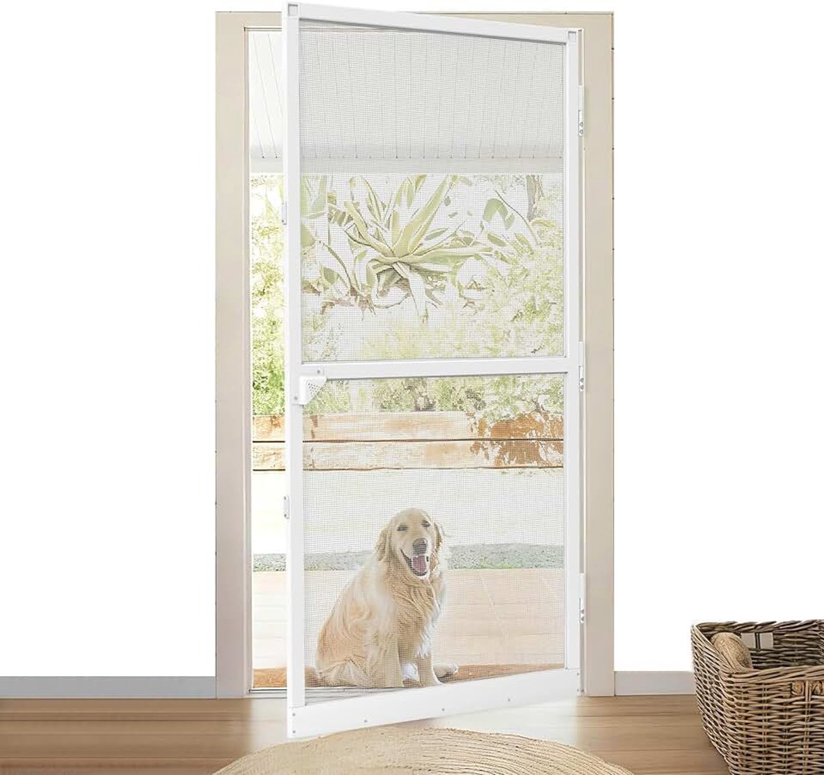 Professionele bescherming tegen insecten vliegengitter voor deur tot max. 120 x 240 cm met glasvezelweefsel, vliegengitterdeur 120 x 240 cm met aluminium frame in wit