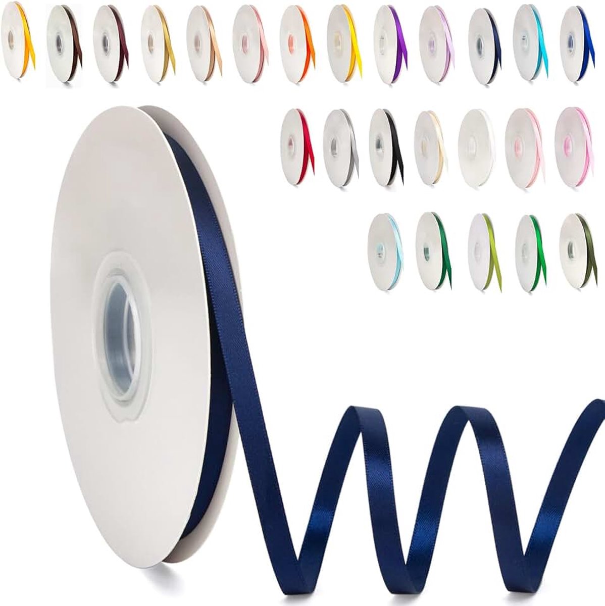 Lint van 6 mm breed, 91 m marineblauw satijnen ballonnenlint voor het maken van haarstrikken, bloemboeketten, kleding, bruiloftsdecoratie, verjaardag en kerstcadeauverpakkingen