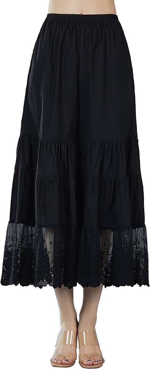 Victoriaanse Broek Onderrok Bloomers voor Dames 100% Katoen Anti-statische 7/8 Slaapbroek Pyjamabroek met Kant Ivoor Zwart Beige