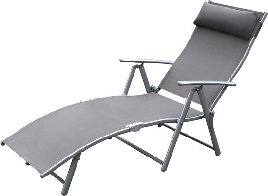 Buitenligstoel 137×63,5×100,5 cm grijs metalen frame relaxstoel tuinstoel stoel voor middagrust opvouwbaar ontwerp stabiel duurzaam eenvoudig te reinigen voor tuin balkon camping strand zwembad — afbeelding 2