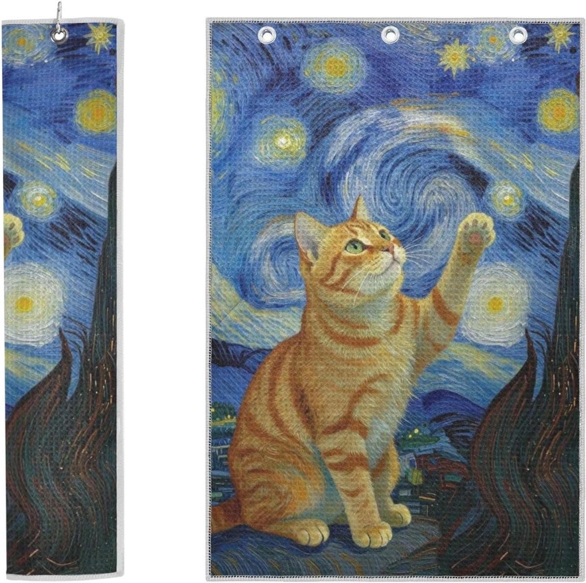 Golf Handdoek - Microvezel Handdoek - Golf Schoonmaken - Drievoudig Wafelpatroon - 40x60 cm - Kat Sterrennacht