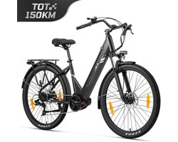 Touroll Urbano 3 Lage Instap Elektrische Fiets - Middenmotor 70Nm - Tot 120 km Actieradius - Hydraulische Schijfremmen - Shimano 7 Versnellingen - Grijs