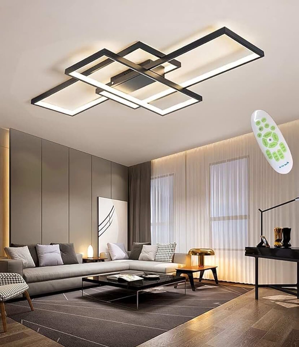 Plafond Light Contemporary Plafondlamp Living Room Atmospheric Rechthoekige plafondspots Aluminium Acryl Bedroom Lamp Spotlight Continu dimmen met afstandsbediening,zwart,L80cm