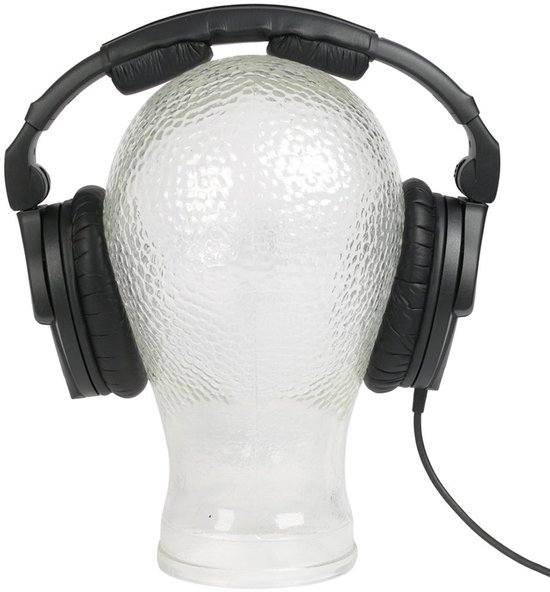 Zwarte over-ear koptelefoon met comfortabele hoofdband en oorkussens op een etalagekop.