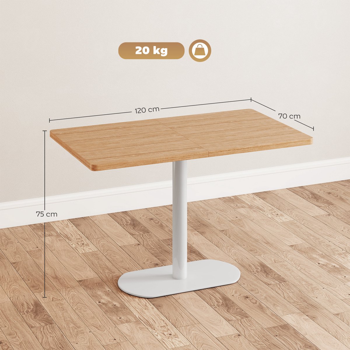 HOMCOM Eettafel - Spaanplaat, Metaal - 120x70x75cm - Eikenhout