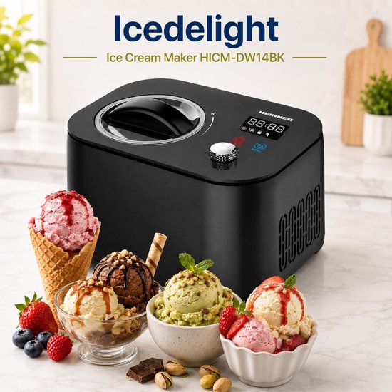 Heinner IJsmachine - 100 W - 1 L - Ingebouwde Compressor - LED-display - Touchbediening & Draaiknop - IJs-, Yoghurt-, Meng- & Koelfunctie - Uitneembare IJskom - Zwart van Heinner — afbeelding 3