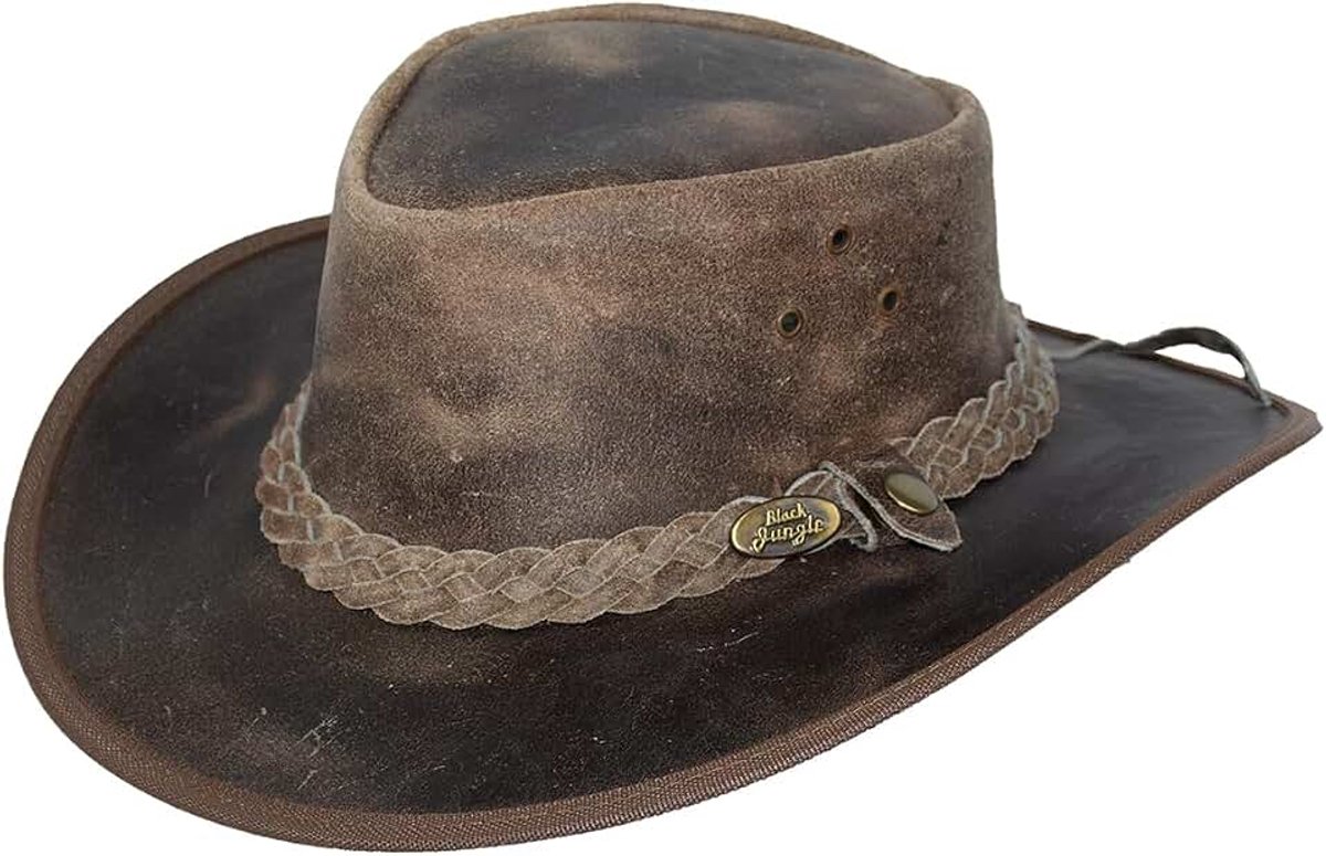 Jungle Bulat lederen hoed, westernhoed, Australische hoed, cowboyhoed