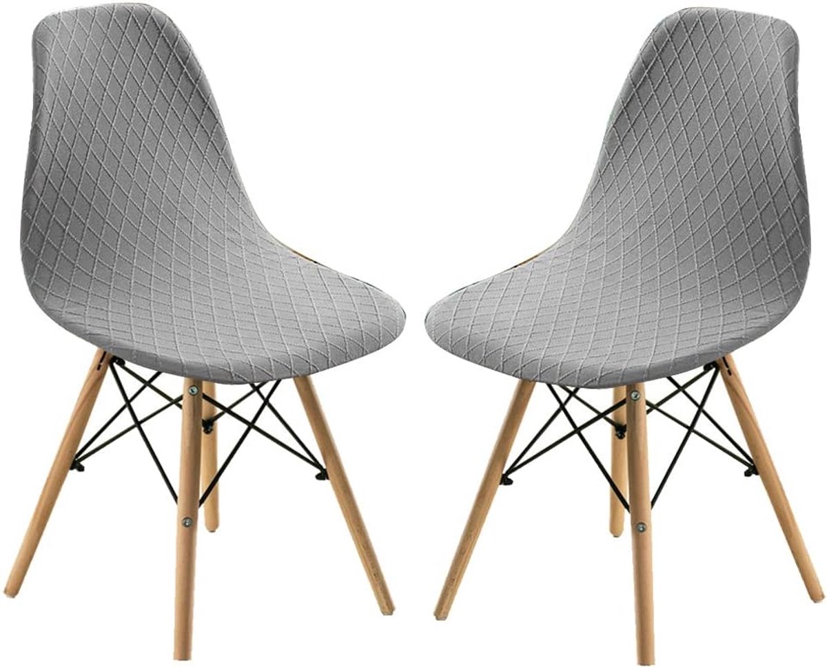 Waterdichte, elastische jacquard stoelhoezen - 2-delige set - Grijs - Scandinavische stijl - Duurzaam en wasbaar - Waterdichte eetkamerstoelhoezen met jacquardpatroon
