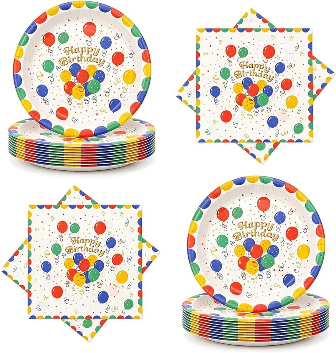 40 stuks verjaardagsfeestserviesset, papieren borden verjaardag & Happy Birthday servetten, verjaardagsborden voor verjaardagsdecoratie meisjes/jongens