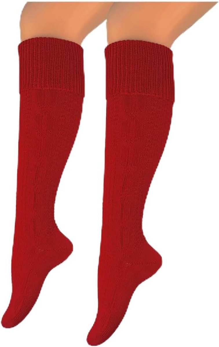 Klederdrachtkousen voor dames en heren, wandelkousen, wandelsokken, kniekousen met elegant gebreid patroon, vlechtpatroon, kniehoog, rood, Oktoberfest, volksfeest, bruiloft, wandelen, dirndl