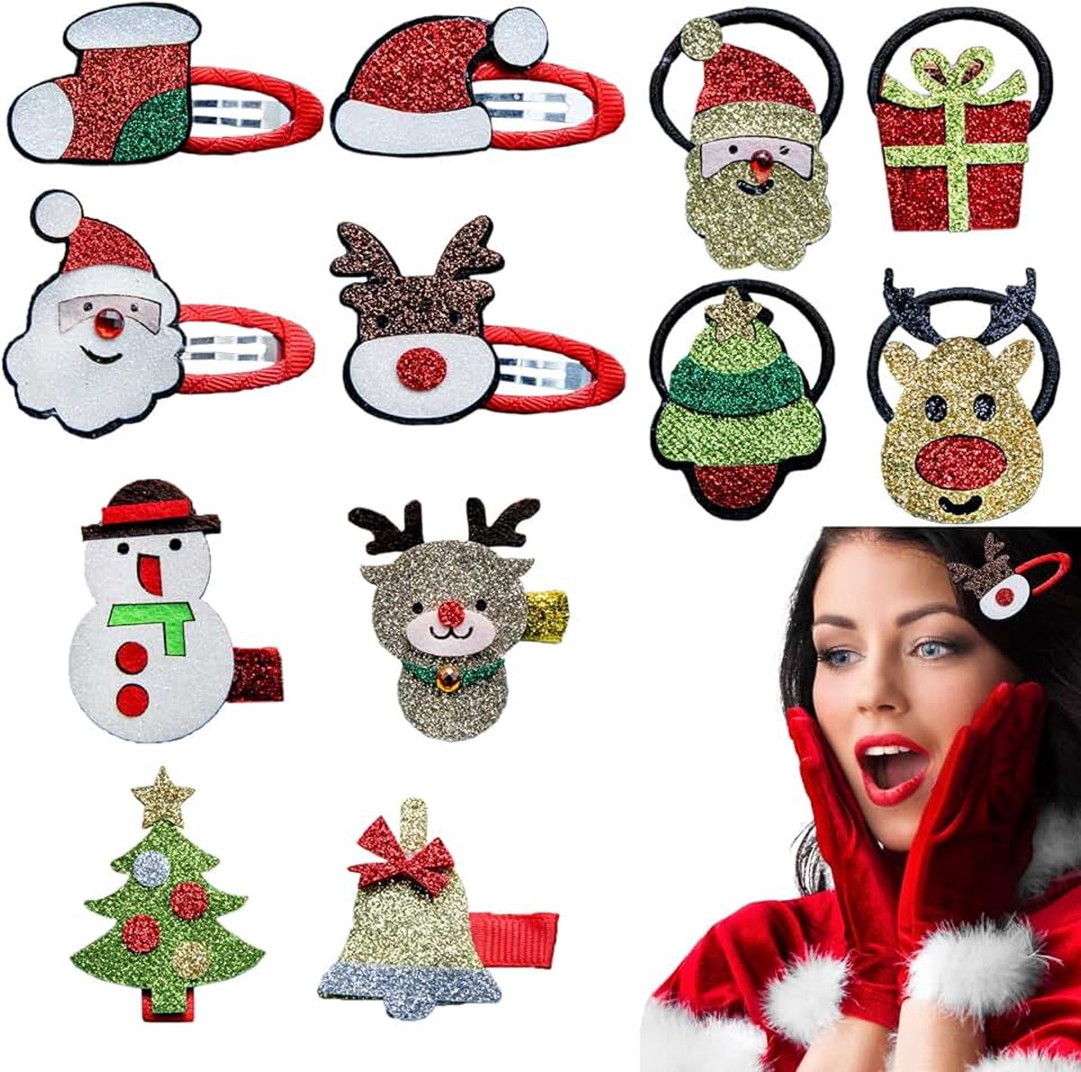 12 stuks haarspelden voor Kerstmis, adventskalender kinderen, vulling voor meisjes, haarspelden, geschenken, haaraccessoires, Kerstmis, kleine voorwerpen, haarspeld, kersthaarelastiek