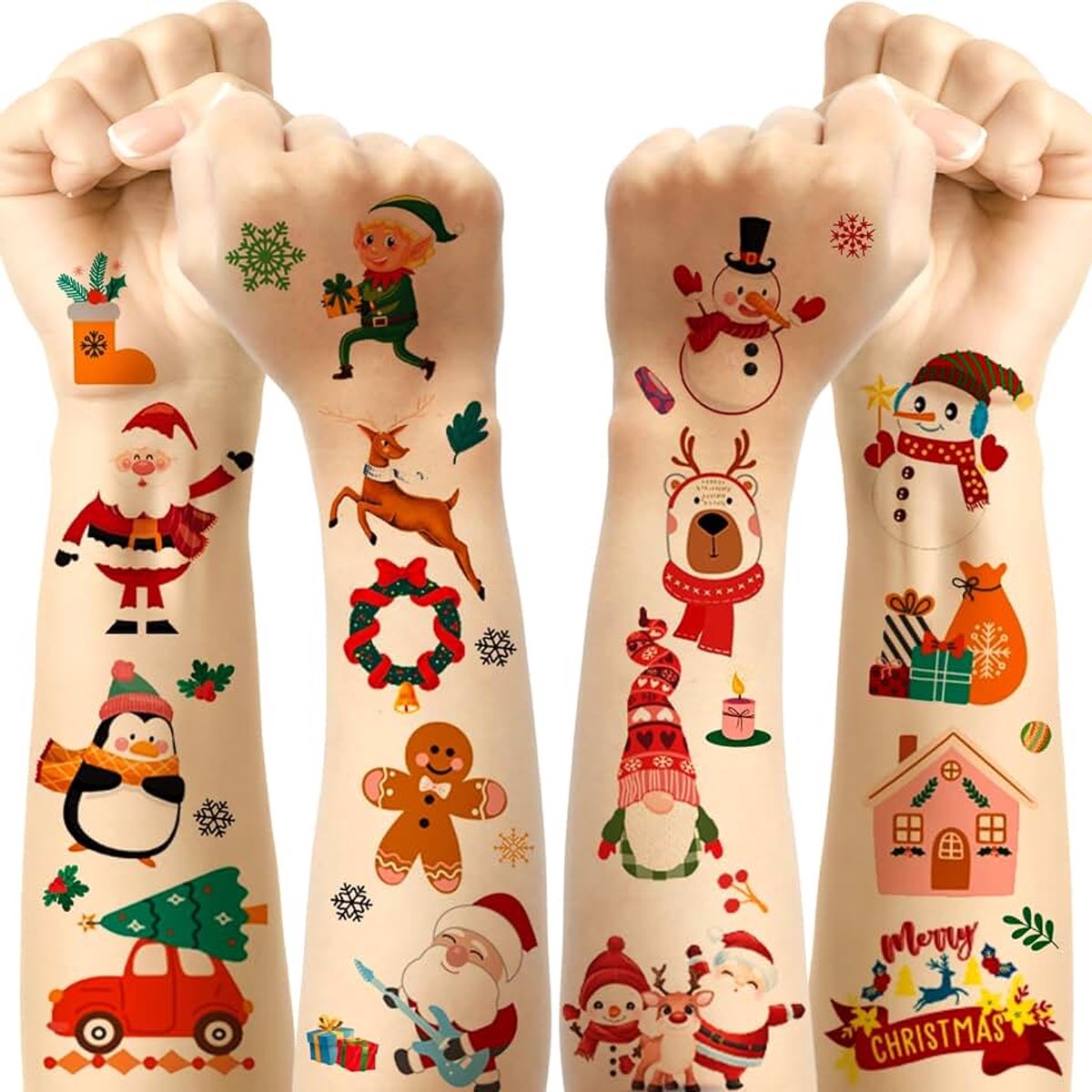20 vellen kerst-kindertattoos, vulling voor kinderen, kleine voorwerpen voor adventskalender, kerstman geschenken, kerstcadeaus voor kinderen