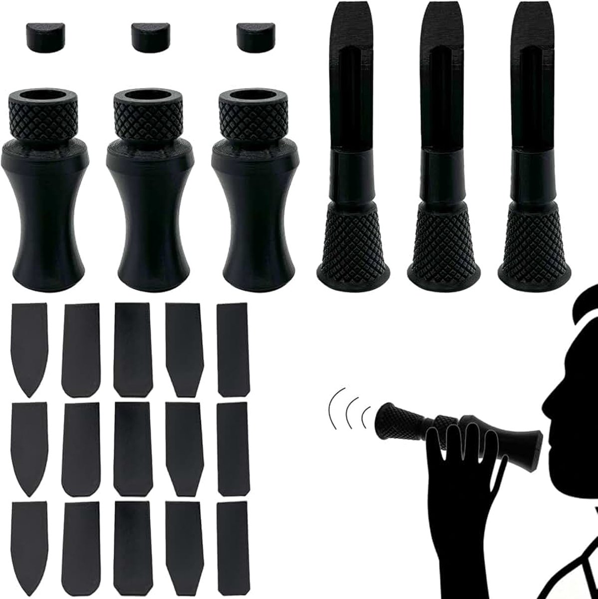 3-pack eendenoproepset met elk 5 rieten - Multi-Voice Professionele Watervogels Jacht Call Kit voor Vijf Eendensoorten, Duurzame Outdoor Jachtuitrusting
