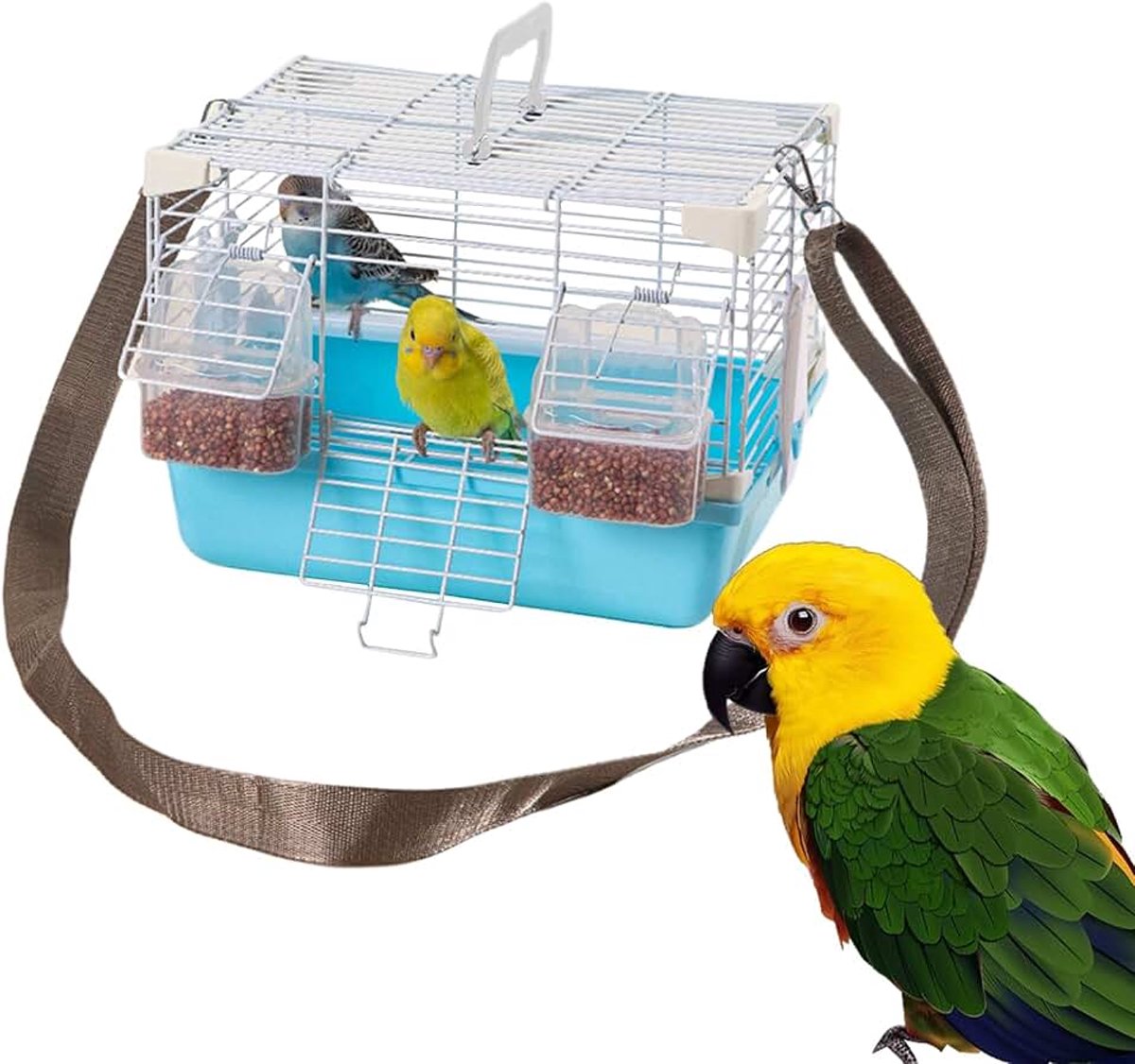 - reiskooi voor vogels, reiskooi met schouderriem en afneembare bodemschaal, draagbare kooi, kleine dieren, voor cockatiels, pioenrozen, parel, munia's veterinaire bezoeken
