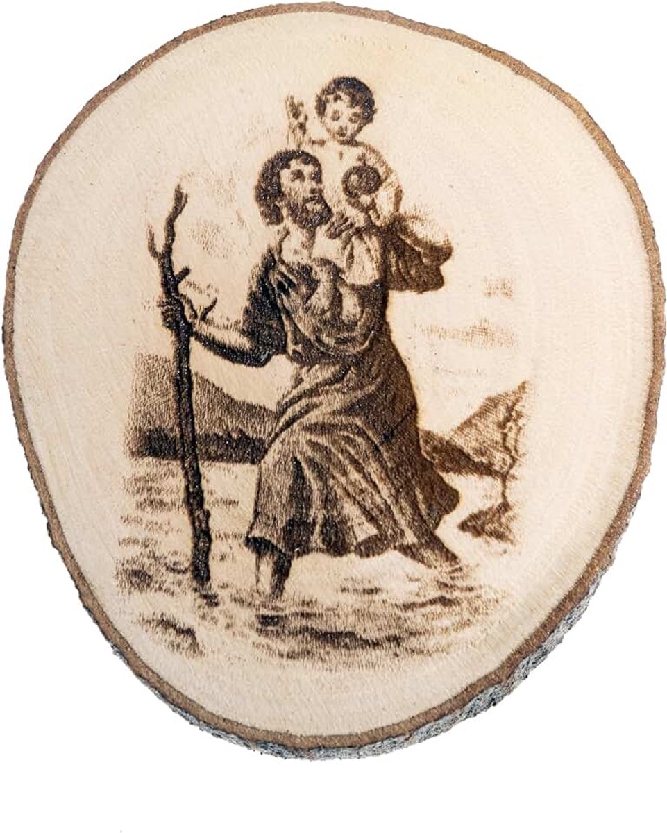 Magneet, magneet, geschenk, decoratief souvenir op houtblokken 6,5 x 7,5 cm, Heilige Christoffel, beschermer van reizigers (Lauroceraso)