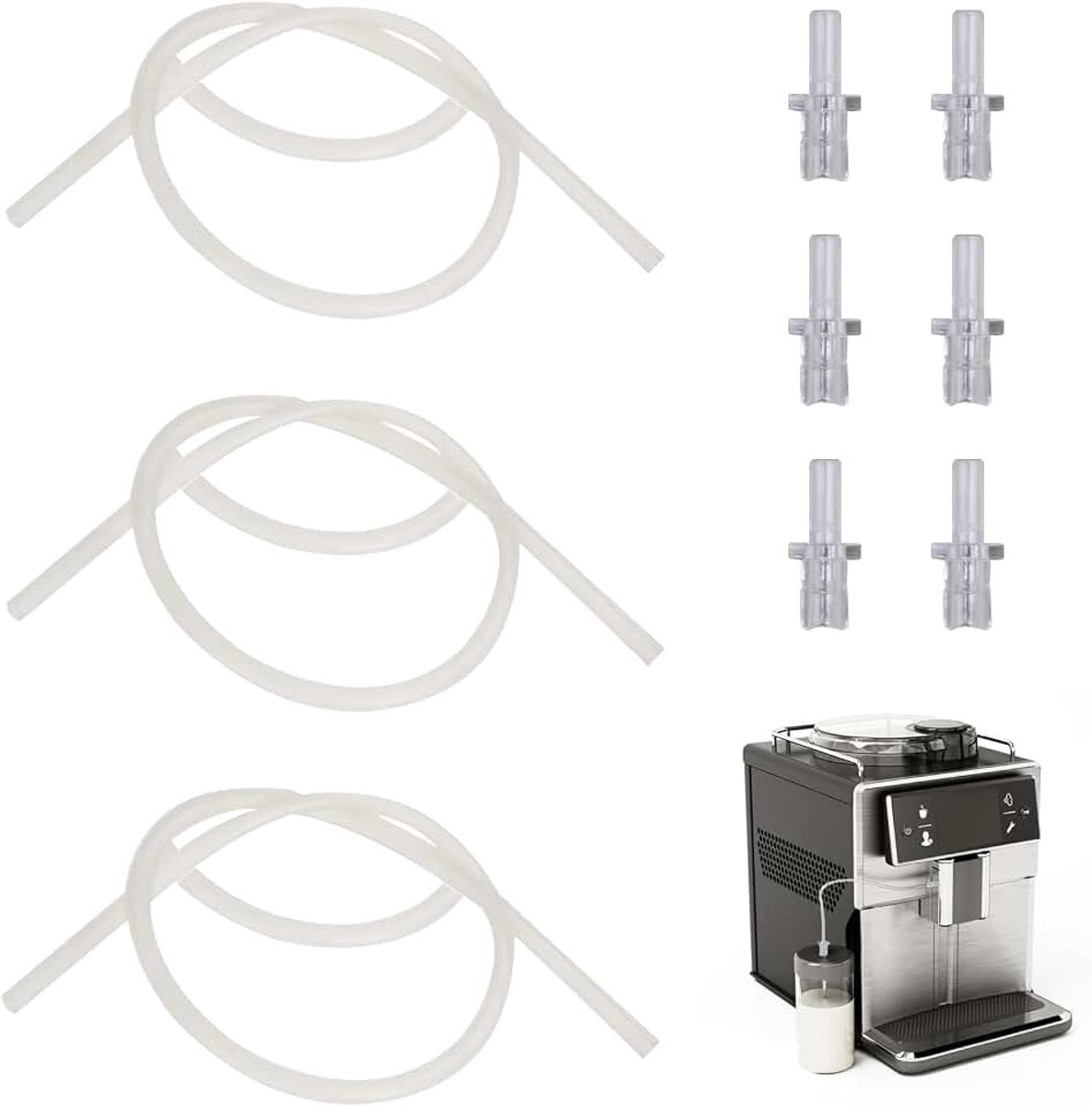 3 stuks melkslangen & 6 stuks aansluitnippels, voor Jura volautomatische koffiemachines Impressa Giga, transparante siliconenslangen voor Jura-koffiemachines – accessoires