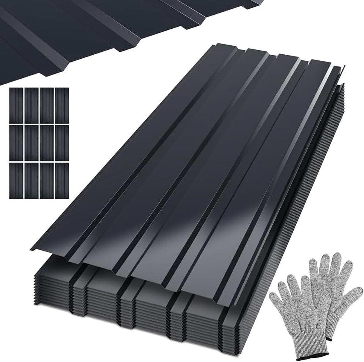 Dakplaten 12 stuks, 115 × 45 cm dakplaat set van plaatstaal, ca. 6 m², golfplaat, profielplaat voor tuinhuis, carport, gereedschapsschuur, schuur, antraciet