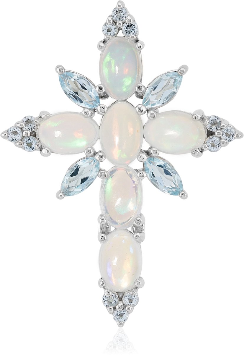 Cavill - Zilveren Hanger - 925 Sterling Zilver - Welo Opaal 1,57 ct en Hemelsblauwe Topaas 0,84 ct - Ovaal - Elegant & Uniek