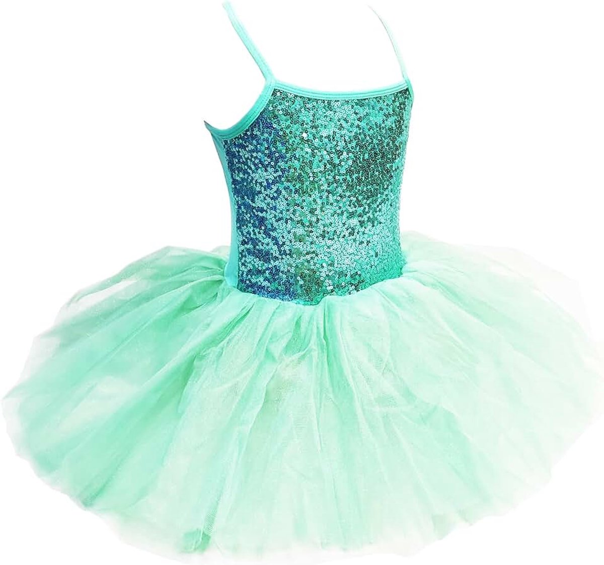 Meisjesjurk balletjurk kinderen ballet tricot balletpak met tutu rokje pailletten jurk (104-110, groen)