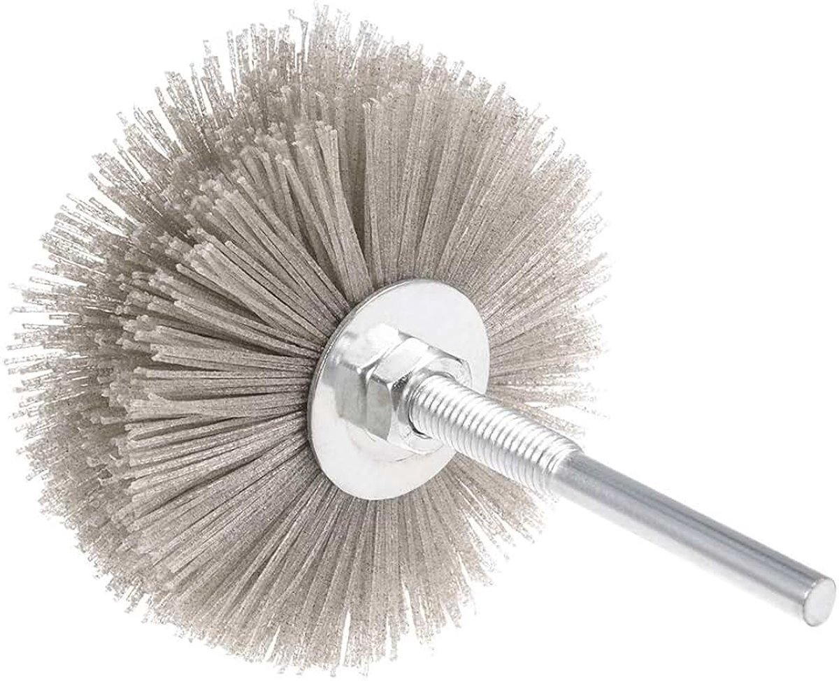 Sourcing map Nylon borstelopzetstuk schijfborstel draadborstel 320 korrels met schacht ø 6 mm