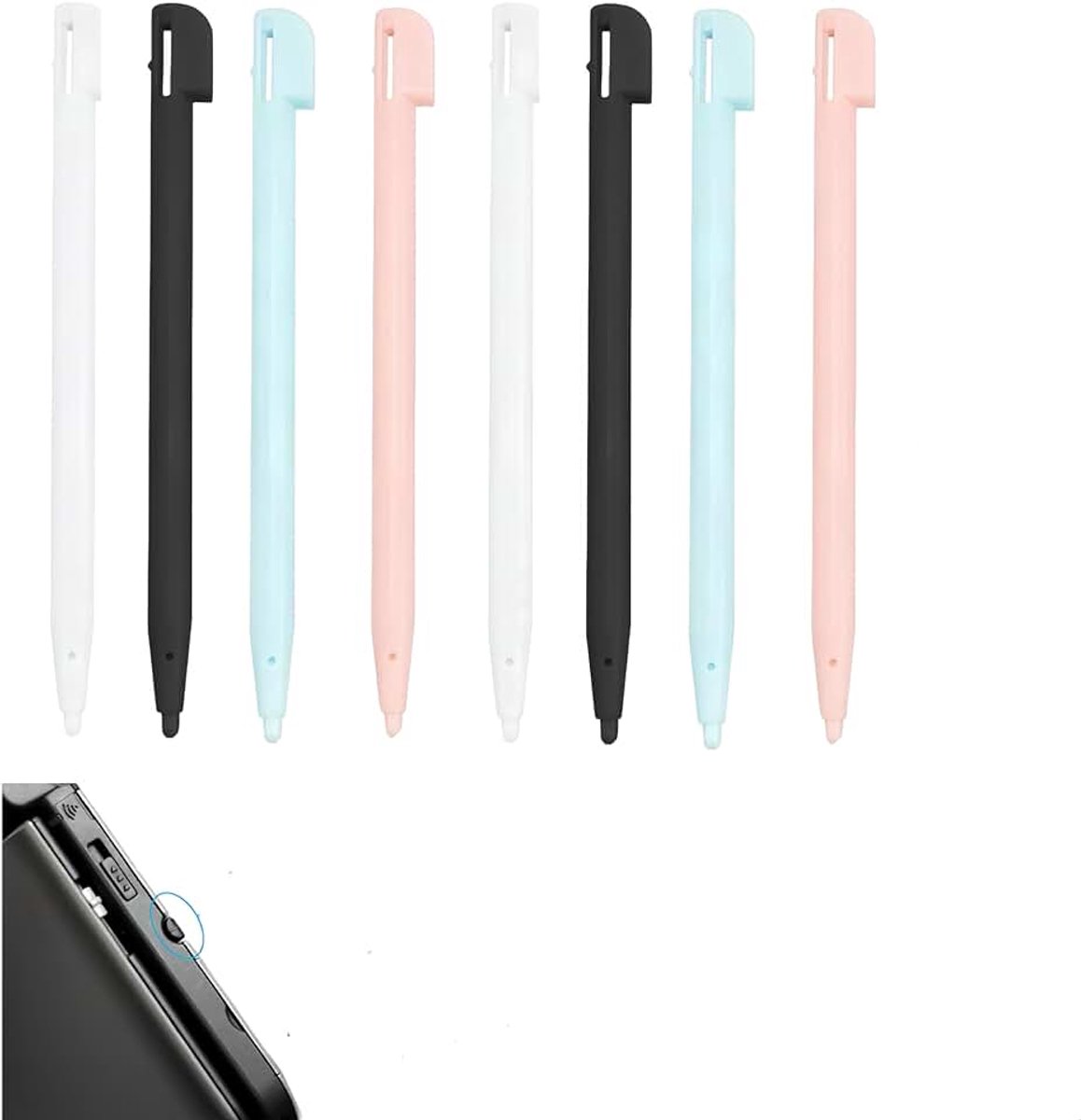 8 stuks touch-pennen voor NDS, 3DS Lite, DSL, NDSL – nauwkeurige en duurzame speelaccessoires in 4 kleuren (zwart, wit, roze, blauw) ter verbetering van je game-ervaring