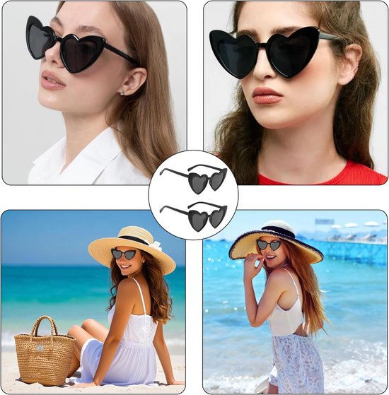 Hartvormige Zonnebril - Hartbril Dames Kinderen - Feest Accessoire - Set van 2 stuks - One Size - Zwart Wit — afbeelding 5