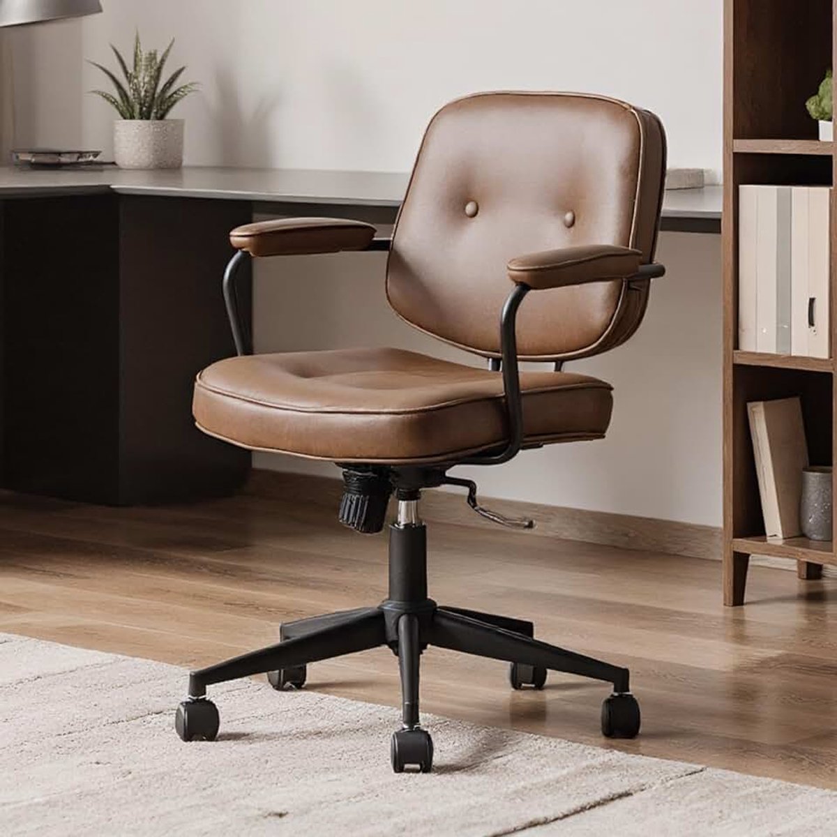 Bureaustoelen verstelbare fauteuil ergonomische draaibare computerstoel gestoffeerde bureaustoel (bruin)