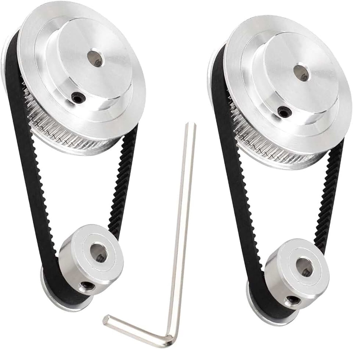 2-delige set GT2 synchrone wiel 20 en 80 tanden, 8 mm boring, aluminium tandriemschijf met 2 stuks lengte, 250 mm breedte, 6 mm riemen (20-80T-8B-6)