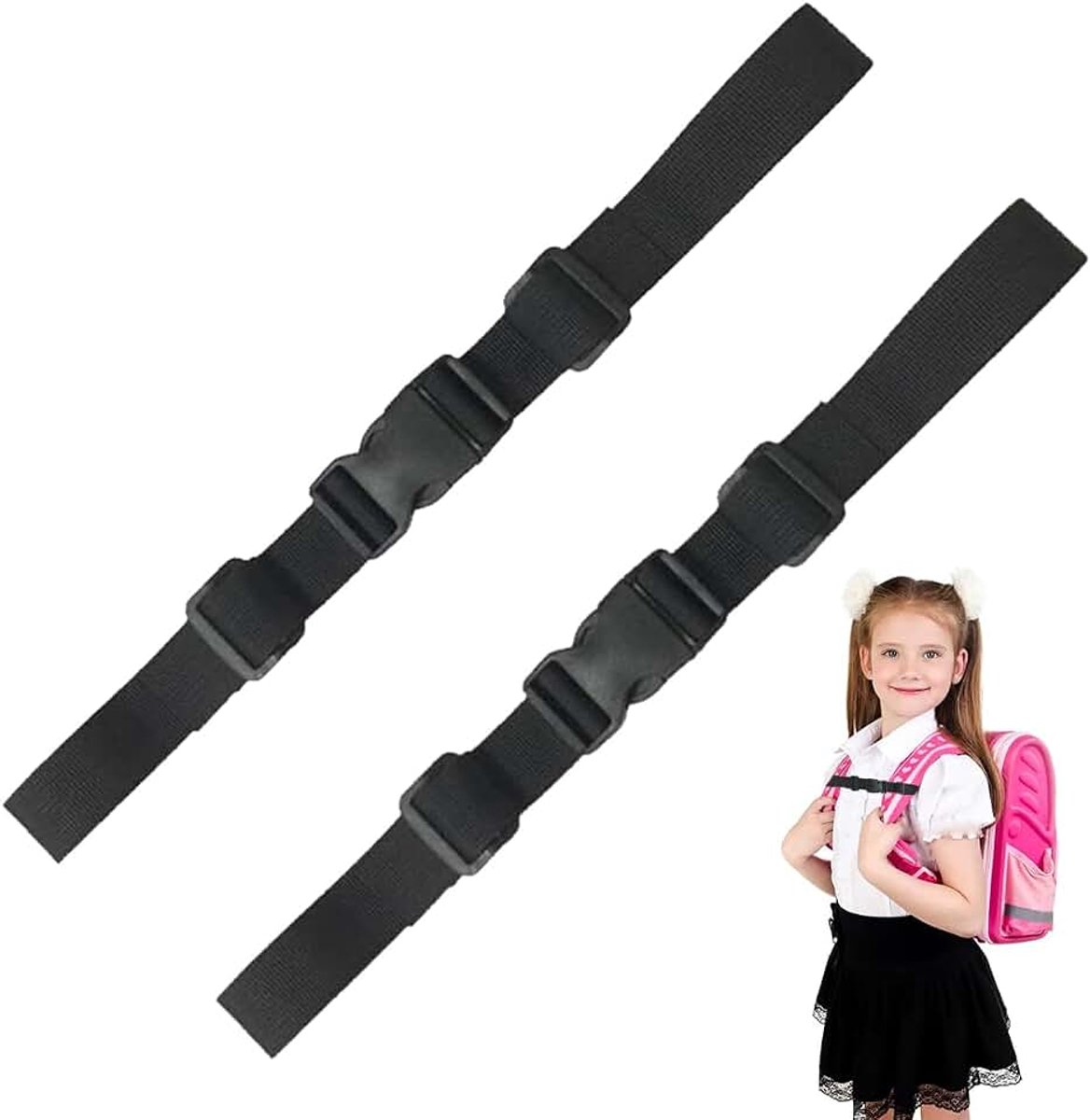 Borstband rugzak, 2 stuks borstband voor rugzak, borstband rugzak kinderset, antislip duurzame borstband, nylon borstband met gesp, voor rugzak voor school en reizen, zwart, 2.5 cm x 37 cm