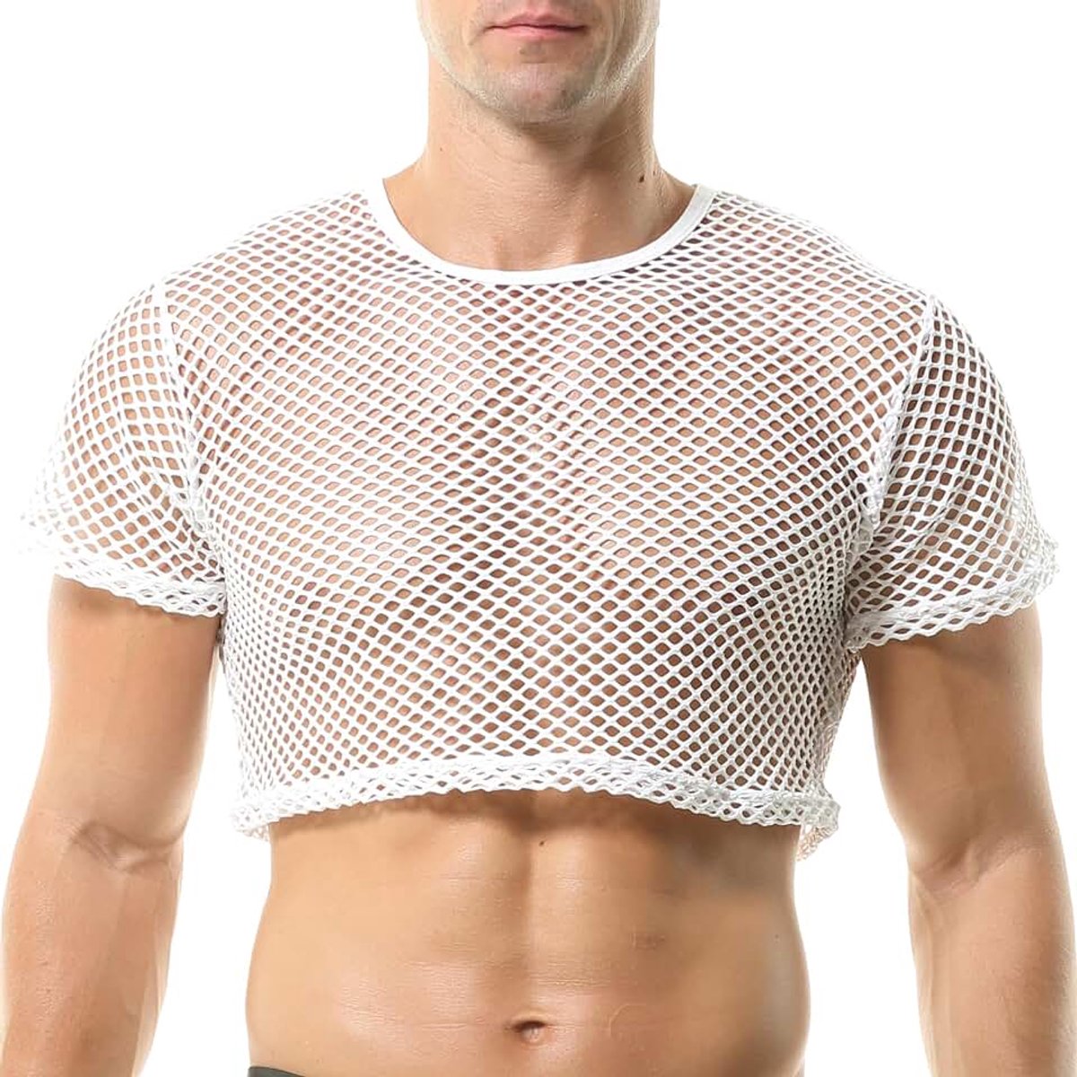 Heren mesh overhemd spier transparant korte mouwen shirts netshirt nethemd sexy ondergoed