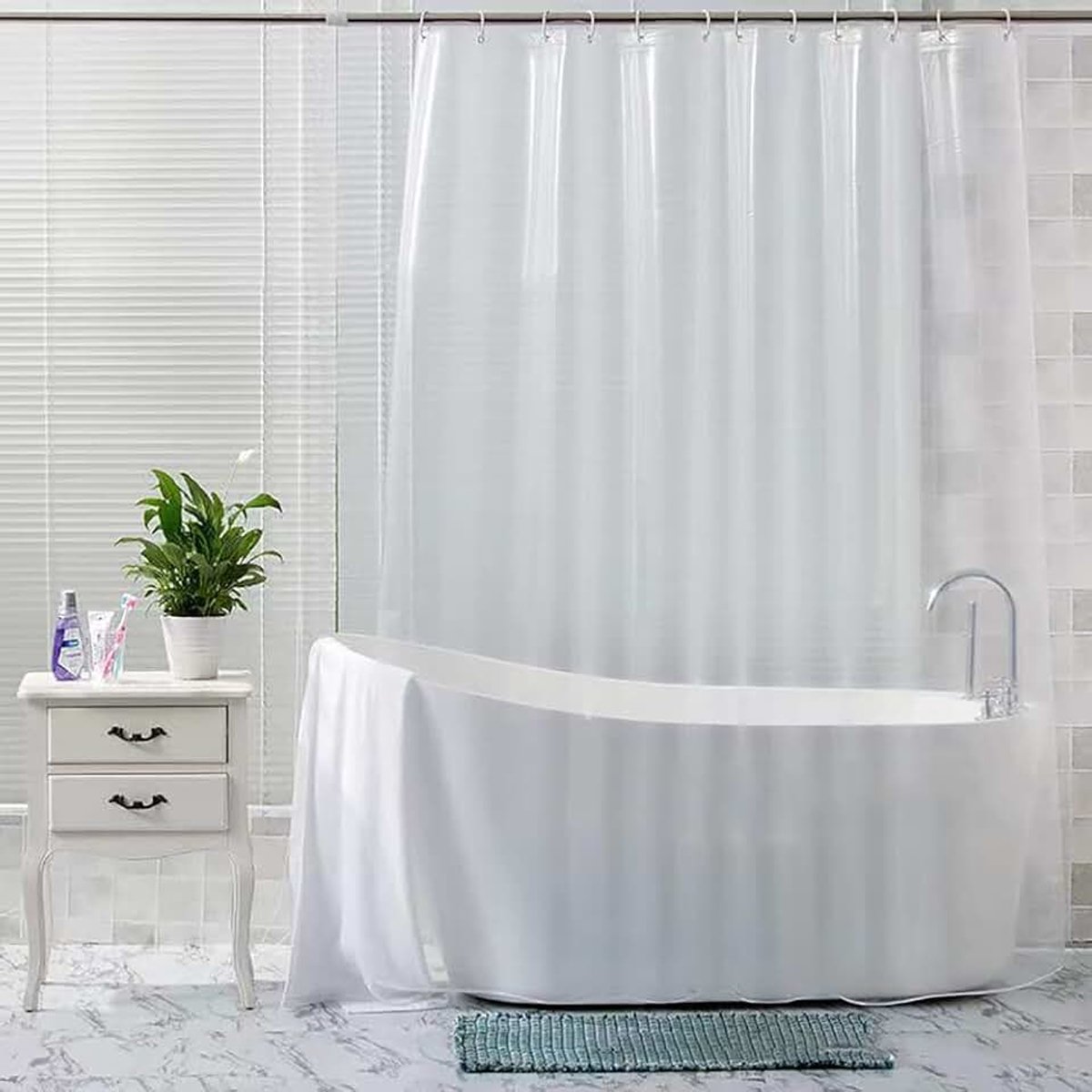 Douchegordijn Transparante PVC Waterdichte, 180-300 CM Extra Breed Douchegordijnen Sneldrogende, Badkamer Gordijnen Doorzichtige Schimmelbestendige, met Kunststof Haken (220 x 200 cm)