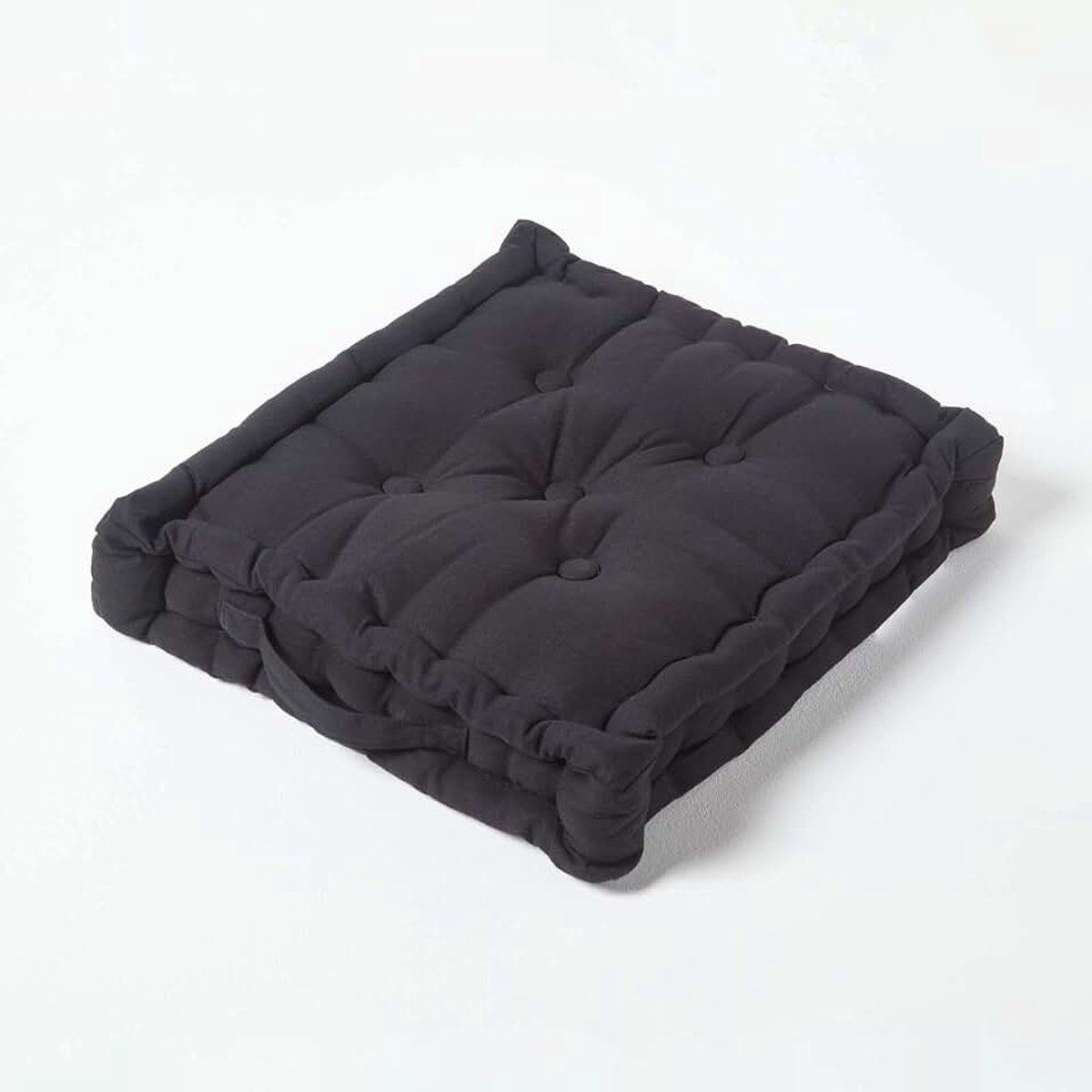 Kleurrijk zitkussen stoelkussen zitverhoger, 50 x 50 cm, 100% puur calicokatoen met polyester vulling, effen zwart