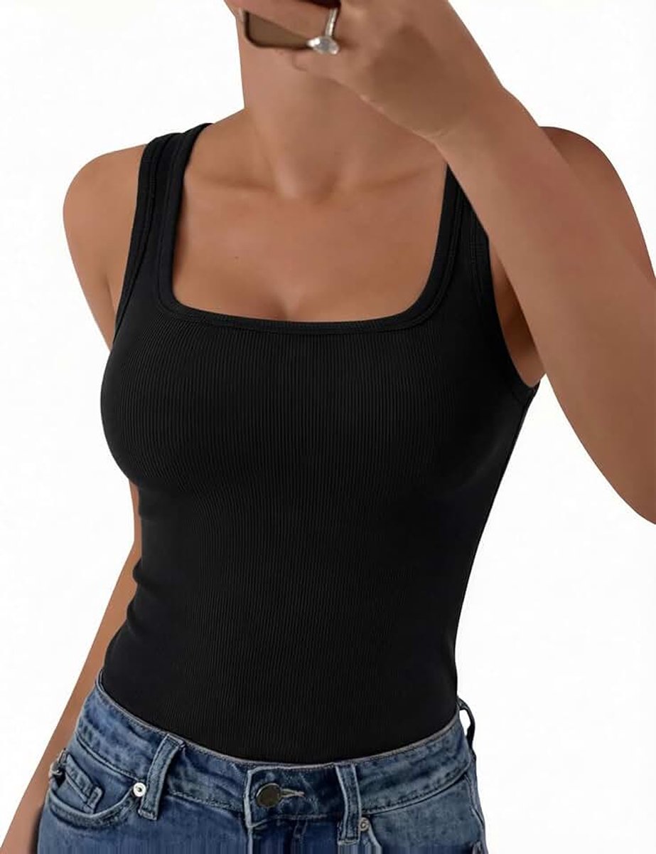 Vrouwen Tank Top Zomer Mouwloos Vest Tops UK Dames Vierkante Hals Hemdje Shirts Geribbeld Getailleerd Effen Casual Basic Cami Ondershirt