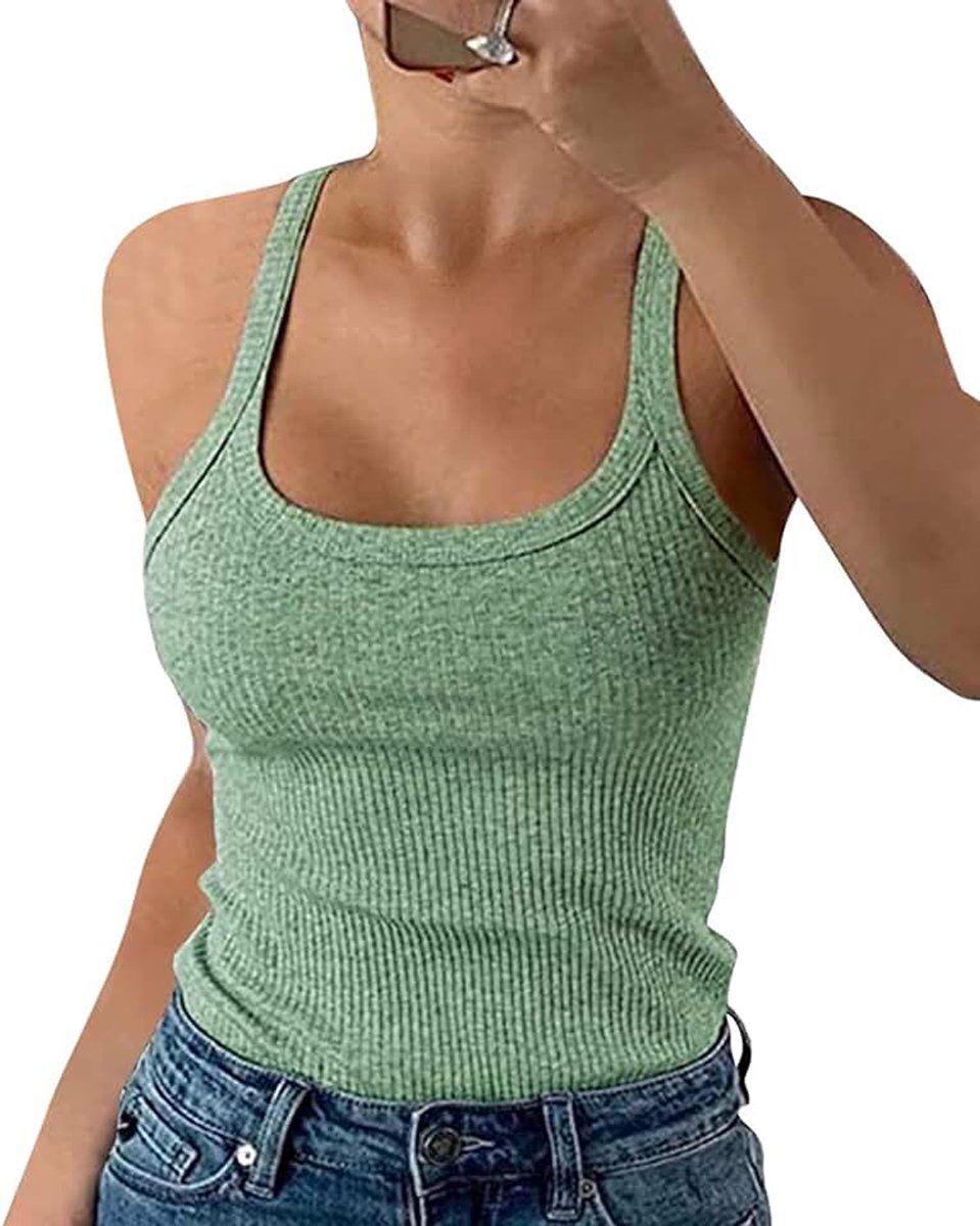 Dames Tops Zomer Sexy U-hals Geribbeld Spaghetti Top Slim Fit Cami Effen